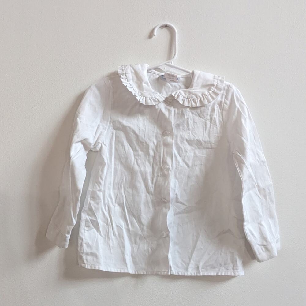 Viva Le Fete Button Down Shirt Unisex Sz 5 White Peter Pan Collar Boutique